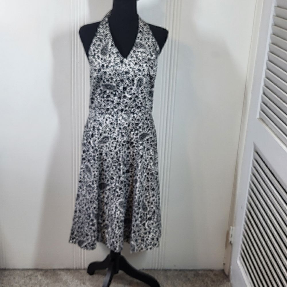 Black and White Paisley Halter Dress